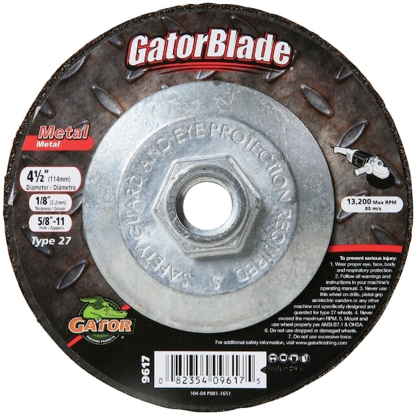 Gator Finishing Blade Type 27 4-1/2 In. x 1/8 In. x 5/8 In.-11 Metal Cut-Off Wheel 9617 - main